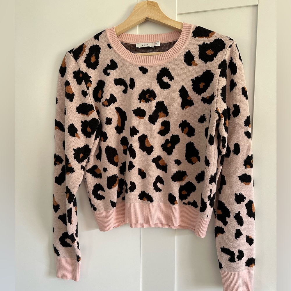 Pink leopard crop sweater